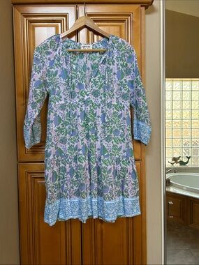 Green & Blue Floral cotton Tunic Dress